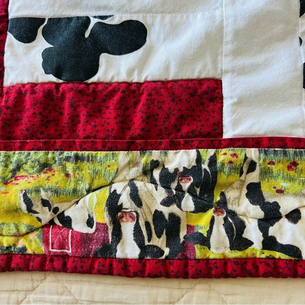 Handmade Cow Print Patchwork Quilt Throw – Reversible – 42” x 52”